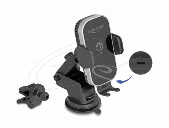 Delock Bezdrátová nabíječka do auta s držákem mobilních telefonů s funkcí nabíjení a chlazení 15 W – Qi