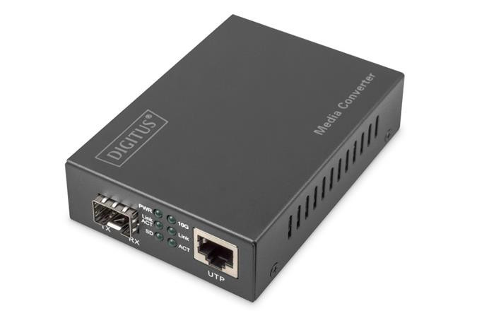 DIGITUS 10 Gigabit Ethernet Media Converter, SFP podporuje 1G, 2,5G, 5G a 10G, otevřený slot