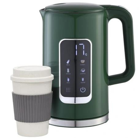 PLATINET RYCHLOVARNÁ KONVICE LCD 1,7L 5 TEPLOT + 450 ML CESTOVNÍ HRNEK, OLIVOVĚ ZELENÁ