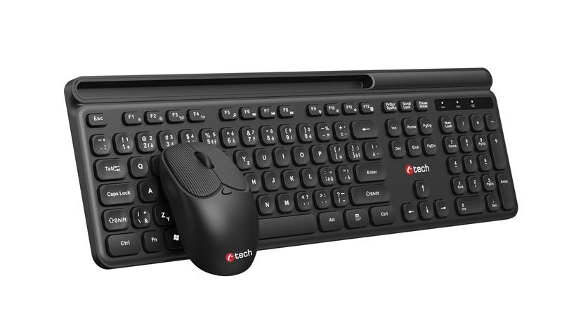 C-TECH WLKMC-05B Quallis, bezdrátový set klávesnice s myší,odkládací prostor,USB, CZ/SK, černá