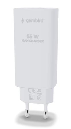 GEMBIRD, Nabíječka USB, 1x USB + 1x USB-C port PD, 65W, černá