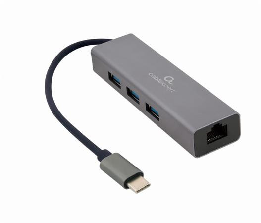Gembird Gigabitový síťový adaptér USB-C s 3portovým rozbočovačem USB 3.1