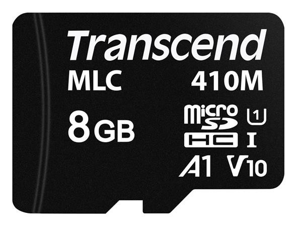 Transcend 8GB microSDHC410M UHS-I U1 (Class 10) A1 V10 MLC průmyslová paměťová karta (bez adaptéru), 100MB/s R, 22MB/s W