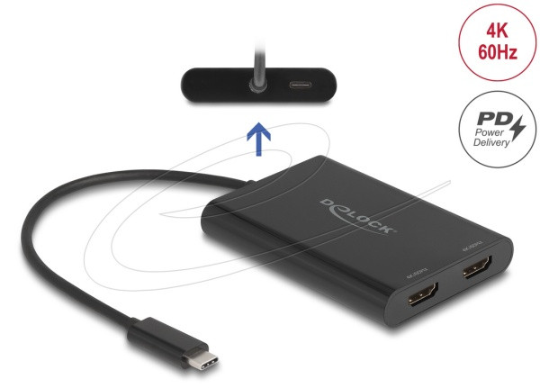 Delock Adaptér z USB Type-C™ na 2 x HDMI, 4K 60 Hz, s grafikou DisplayLink® a USB PD