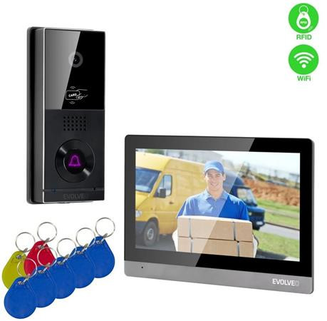 EVOLVEO DoorPhone AHD10, Sada domácího WiFi videotelefonu s ovládáním dveří a RFID, černo stříbrný 10" monitor, 32GB