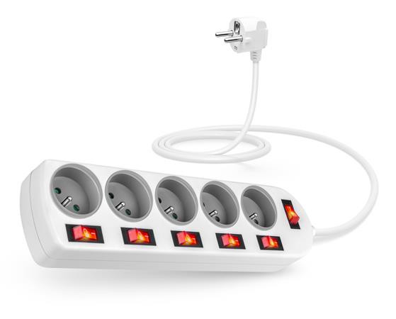 CONNECT IT prodlužovací kabel , 5 zásuvek, 2 m, s vypínači (bílá)