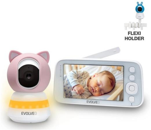 EVOLVEO Baby Monitor N5 - Set videochůvičky s 360° dohledem, obousměrnou komunikací a ukolébavkami, růžová