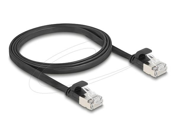 Delock RJ45 plochý patch kabel zástrčka na zástrčku Cat.6A U/FTP 1 m, černý