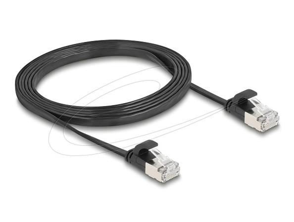 Delock Plochý patch kabel RJ45 zástrčka na zástrčku Cat.6A U/FTP 1,5 m, černý