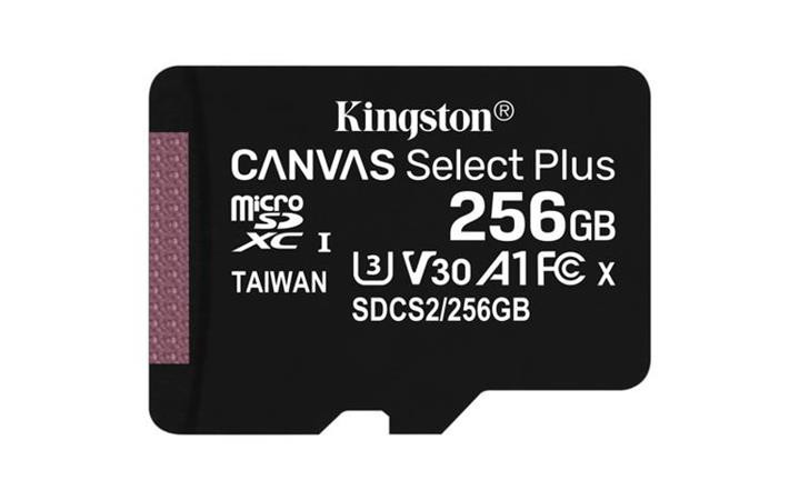 KINGSTON 256GB microSDXC CANVAS Plus Memory Card 150MB/s Read, UHS-I Speed Class, U1, V10, A1 - bez adaptéru