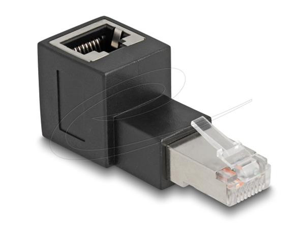 Delock Adaptér ze zástrčky RJ45 na zásuvku RJ45, Cat.6A, zahnutý nahoru v úhlu 90°