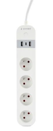 GEMBIRD chytrá prodlužovačka s USB nabíječkou, 4 francouzské zásuvky, černá