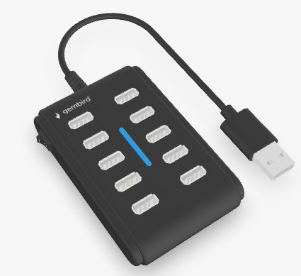 GEMBIRD 10portový USB 2.0 rozbočovač, černý