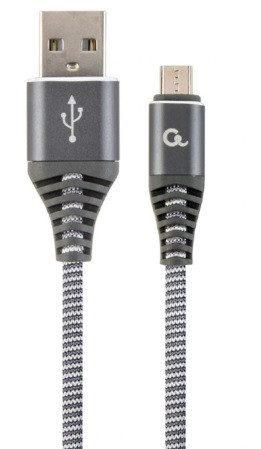GEMBIRD prémiový nabíjecí a datový kabel Micro-USB, opletený bavlnou, 1 metr, šedo-bílý