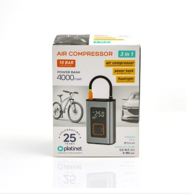 PLATINET Kompresor 10 bar s powerbankou 4000mAh a svítilnou ( mini el pumpa na kolo - auto)