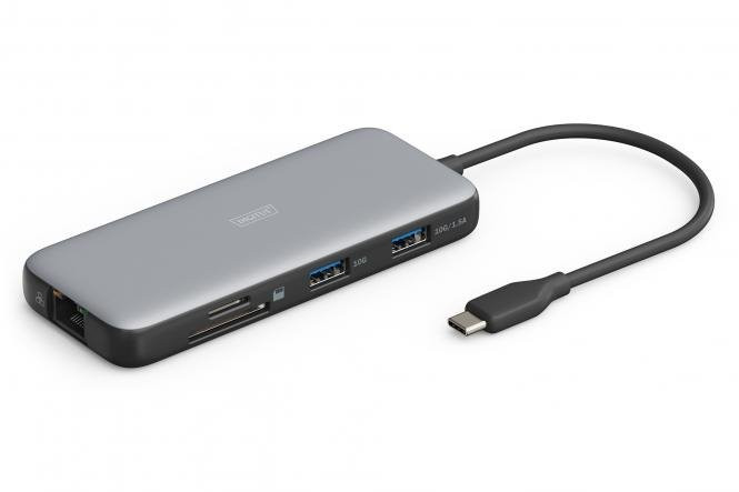 Digitus USB-C dokovací stanice, 7 portů: 1× HDMI, 3× USB 3.2 Gen 2, 1× RJ45, 1× SD, 1× MicroSD, 1× PD