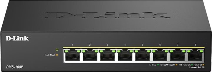 D-Link DMS-108P/E 8 ports 2.5G/MultiGig PoE Unmanaged Switch, Metal
