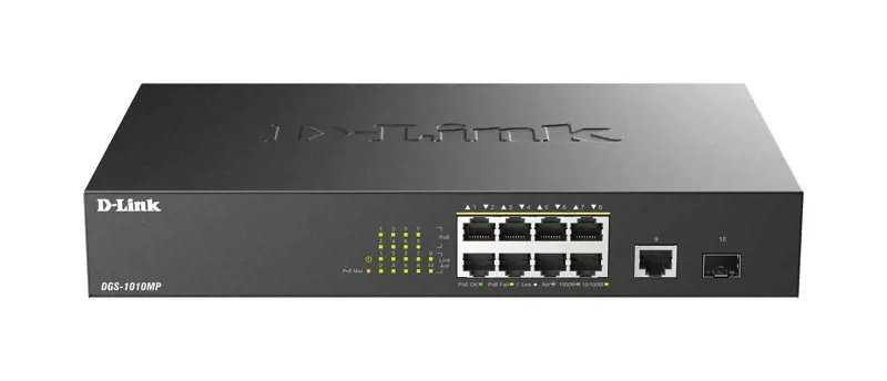 D-Link DGS-1010MP/E - 10-Port Gigabit PoE+ Unmanaged Switch,1 x SFP port,1 x Gigabit Uplink Port