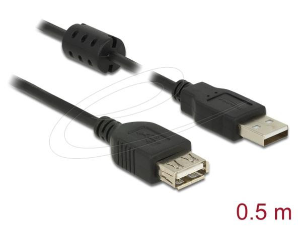Delock Prodlužovací kabel USB 2.0 Typ-A samec > USB 2.0 Typ-A samice 0,5 m černý
