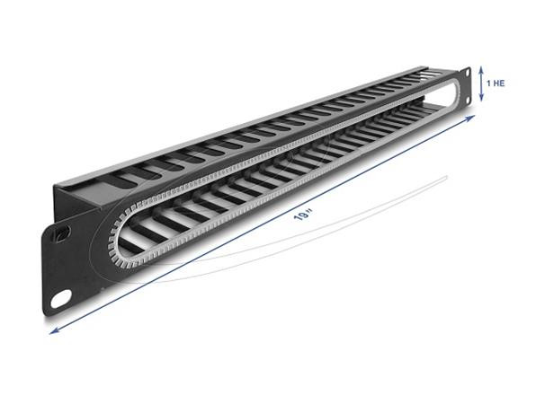 Delock 19” Routing panel k vedení kabelů, s otvorem a ochranou okraje, 1U, černý