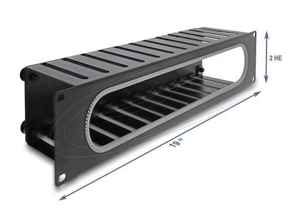 Delock 19” Routing panel k vedení kabelů, s otvorem a ochranou okraje, 2U, černý