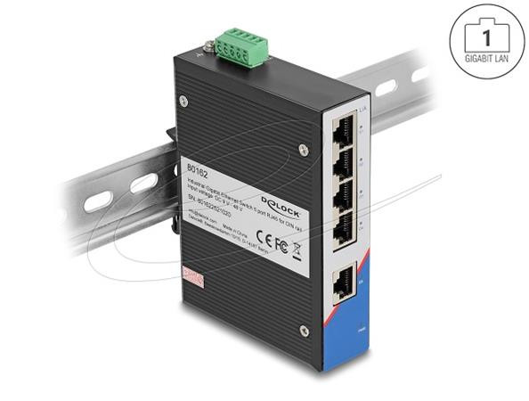 Delock Průmyslový Gigabit Ethernet Switch se 5 porty RJ45, na DIN lištu