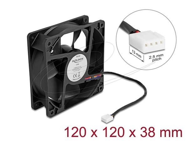 Delock Axiální ventilátor: 12 V DC, 120 x 120 x 38 mm, černý