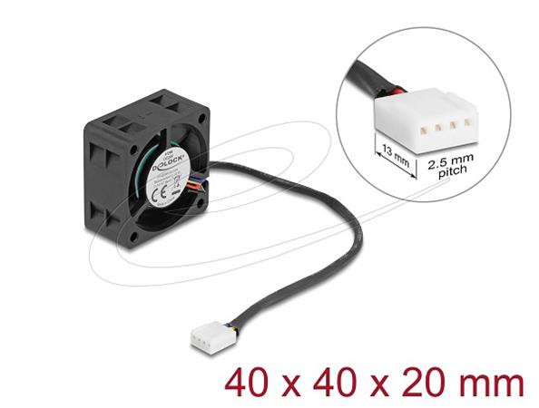 Delock Axiální ventilátor: 24 V DC, 40 x 40 x 20 mm, černý