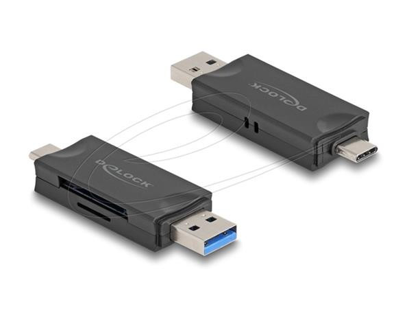 Delock Čtečka karet USB 5 Gbps, USB Type-C™ / Typ-A na paměťové karty SD a Micro SD černá