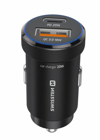 SWISSTEN CL ADAPTÉR PD, USB-C PD + USB-A, 20W ČERNÝ