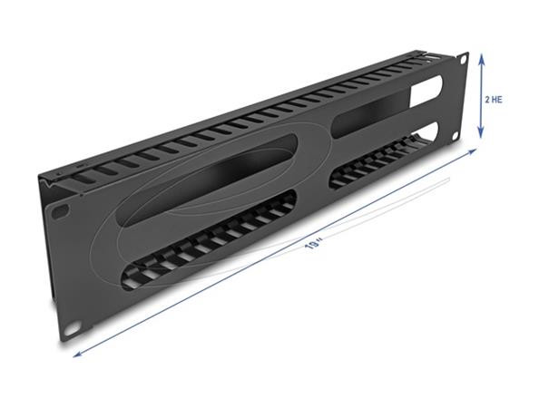 Delock 19” Management panel pro správu kabelů, se 4 otvory, 2U, kov, černý
