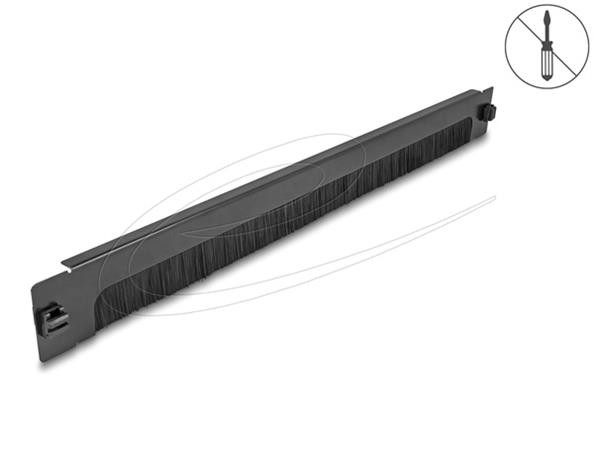 Delock 19” kartáčová průchodka k vedení kabelů, otevřená na spodní straně, beznástrojová montáž, 1U, černá