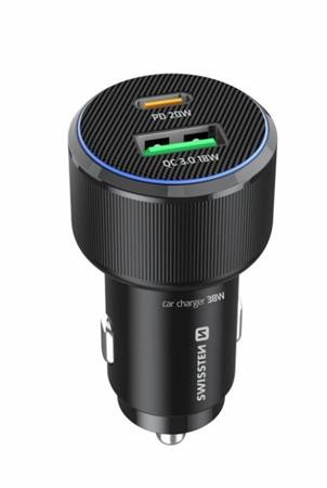 SWISSTEN CL ADAPTÉR USB-C PD + USB-A, 38W ČERNÝ + KABEL USB-C / USB-C, 1 M