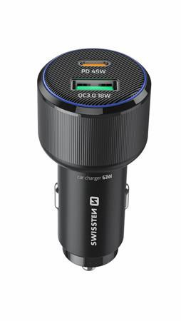 SWISSTEN CL ADAPTÉR USB-C PD + USB-A, 63W ČERNÝ + KABEL USB-C / USB-C, 1 M