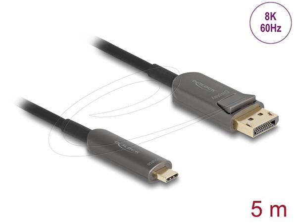 Delock Aktivní optický kabel USB Type-C™ na DisplayPort 8K, 60 Hz, 40 Gbps, 5 m, černý