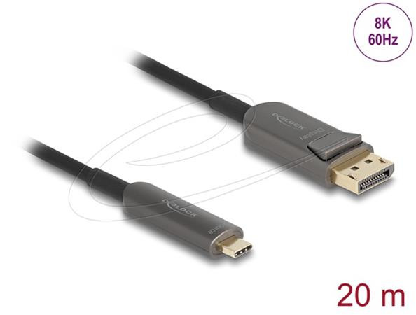 Delock Aktivní optický kabel USB Type-C™ na DisplayPort 8K, 60 Hz, 40 Gbps, 20 m, černý