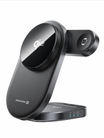 SWISSTEN SKLÁDACÍ BEZDRÁTOVÁ Qi2 NABÍJEČKA MagBase 3v1 ČERNÁ (kompatibilní s MagSafe)