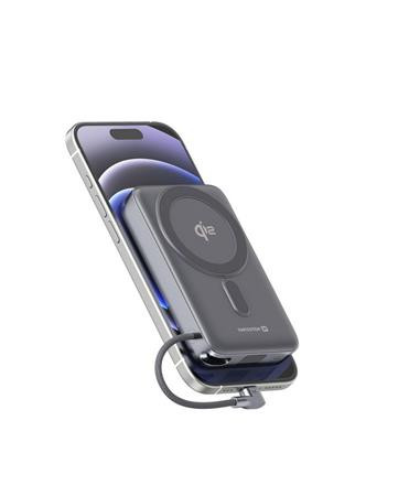 SWISSTEN POWER BANK MagSafe Qi2 15W, 10000 mAh S INTEGROVANÝM KABELEM USB-C ČERNÁ