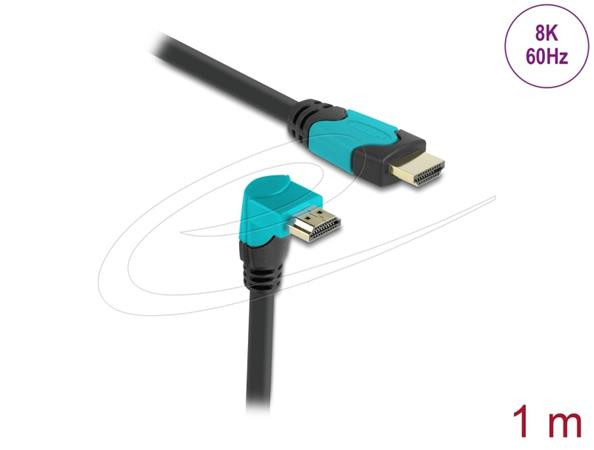 Delock High Speed HDMI kabel samec přímý na samec 90° pravoúhlý dolů 48 Gbps 8K 60 Hz 1 m