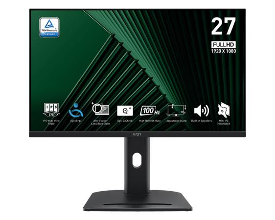 MSI monitor PRO MP275PG, 27"/1920 x 1080 (FHD)/IPS ,100Hz/1ms/HDMI/DP/D-Sub/Výšk. nast./Pivot/černá