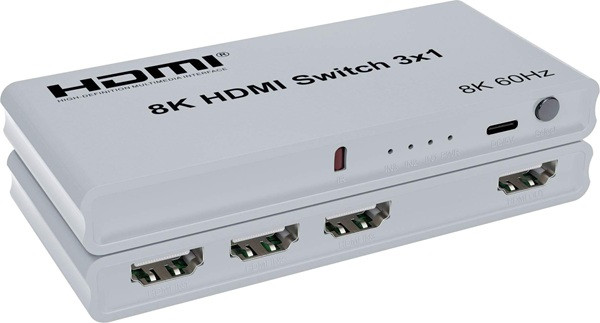 PremiumCord 8K@60Hz, 4K@144Hz HDMI switch 3:1 s dálkovým ovladačem
