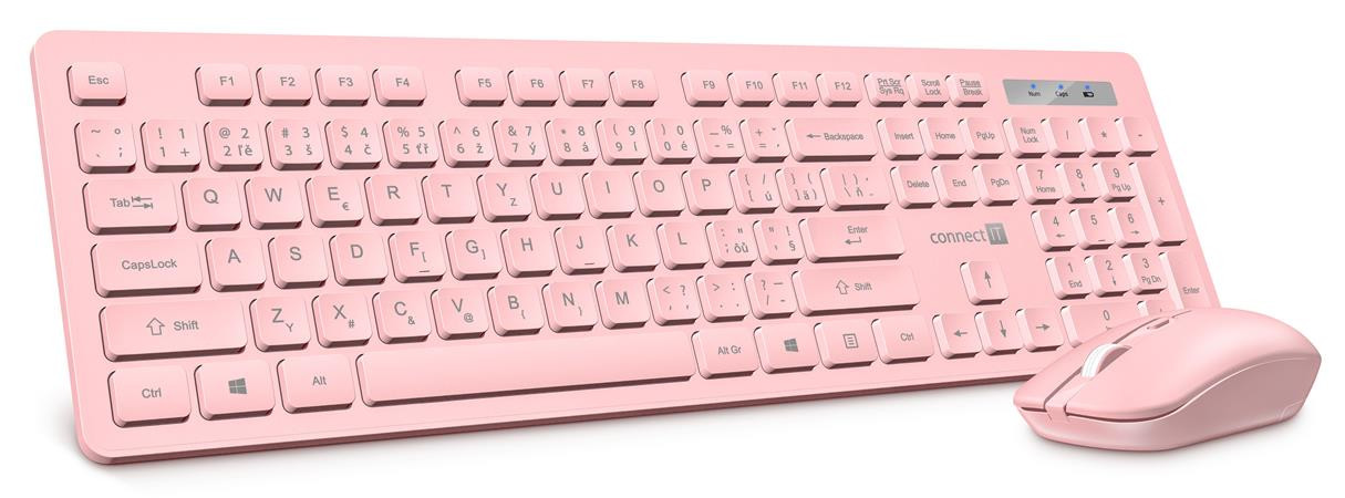 CONNECT IT Wireless FashionCombo2 Pink bezdrátová klávesnice + myš, USB 2,4GHz, růžová