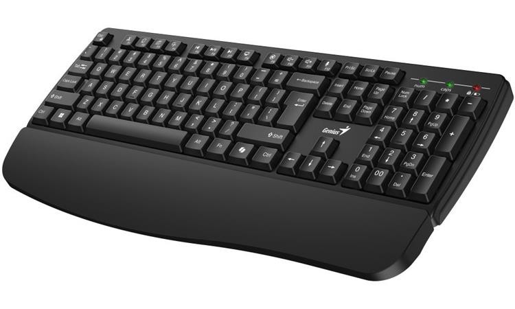 Genius KB-7123, Klávesnice, bezdrátová, 2,4GHz, mini USB přijímač, ergo. podložka, CZ+SK layout, Copilot klávesa, černá