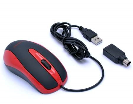 AMEI AM-M801/Kancelářská/Optická/800 DPI/Drátová USB/Černá-červená