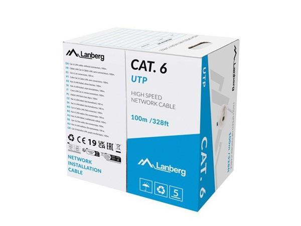 LANBERG LAN KABEL CAT.6 UTP 100M PEVNÝ CU ŠEDÝ CPR + FLUKE PASSED