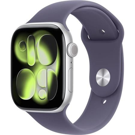 Apple Watch Series 11 (46mm) Stříbrný hliník s mlžně fialovým sportovním řemínkem M/L