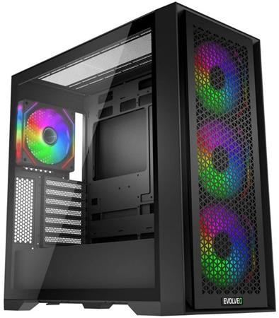 EVOLVEO Rhino, skříň eATX/ATX, 4x ARGB ventilátor 120mm, boční panel temperované sklo + mřížkovaný přední panel