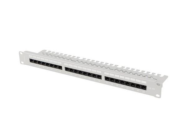 LANBERG PATCH PANEL 24 PORTŮ 1U 19" CAT.6A UTP S POLICÍ ŠEDÝ