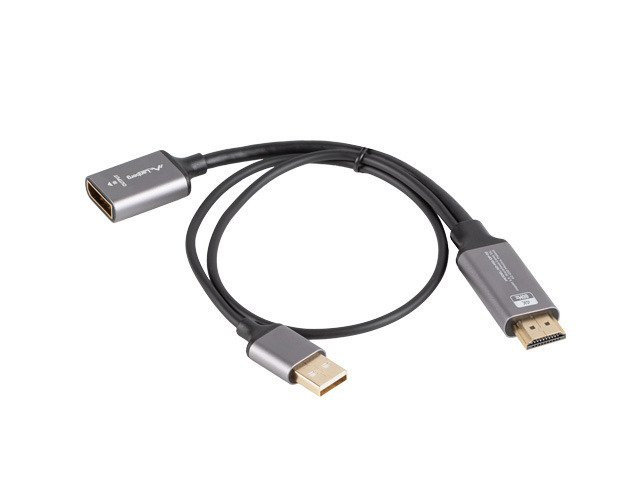 Lanberg HDMI(M)->DISPLAYPORT(F) ADAPTER 4K ON CABLE 20CM SILVER