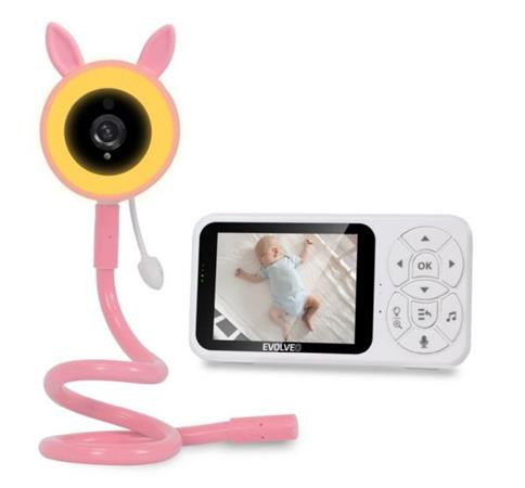 EVOLVEO Baby Monitor N35 – dětská chůvička s kamerou, VOX, teploměr, noční vidění, RGB světlo, Růžová